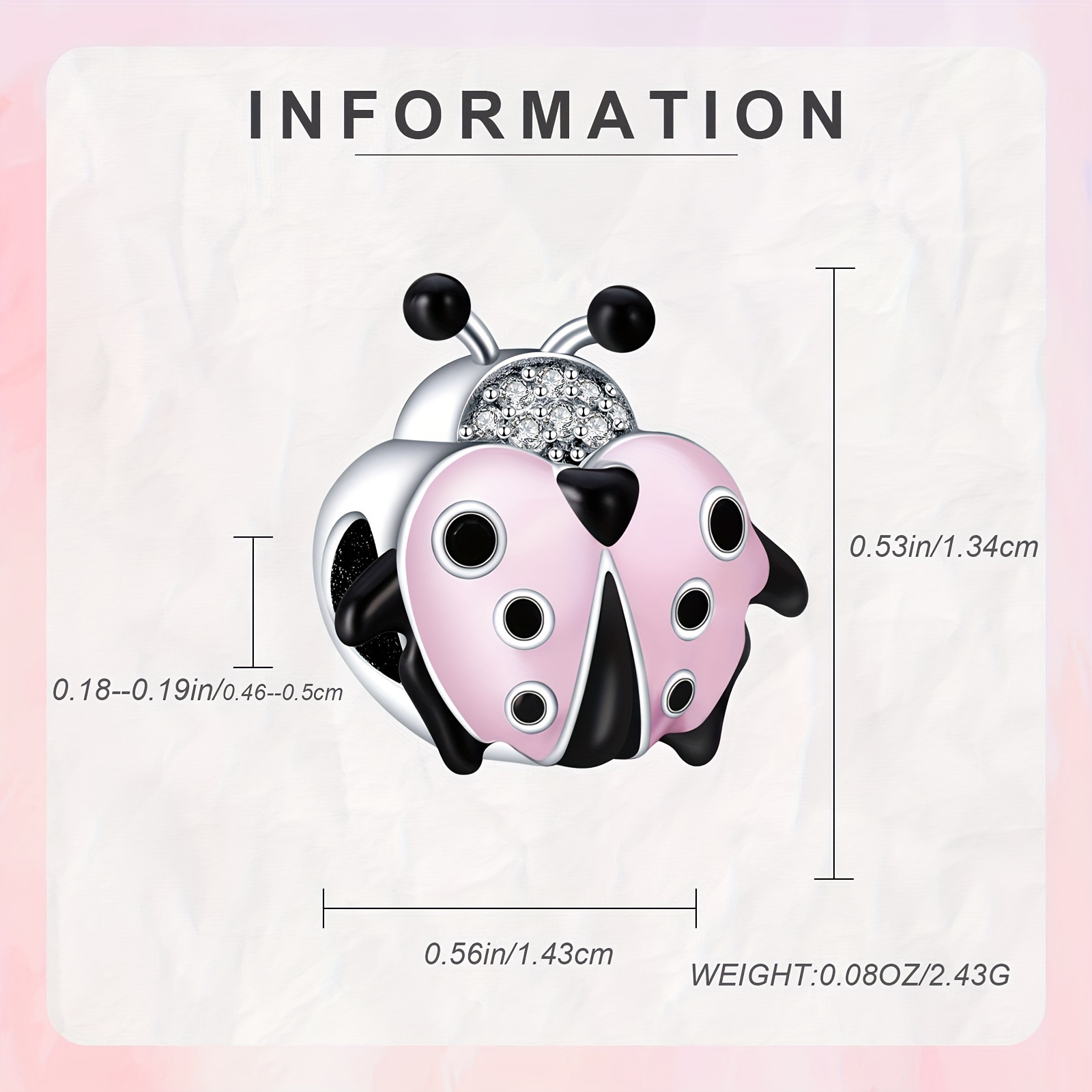 925 Silver Ladybug Charm CZ Pendant for Bracelet & Necklace